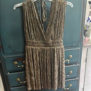 Elegant Gold Pleated Dress
